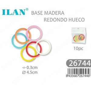 Cerchi in Legno Rotondi Cavi Ilan, Diametro 4,5 Cm, 10 Pezzi, Base Multicolore per Artigianato - Product Image 1