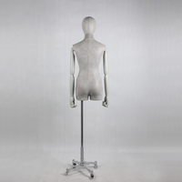 Mannequin de couturière en cuir suédé gris pour femme, buste demi-corps pour l'affichage des vêtements