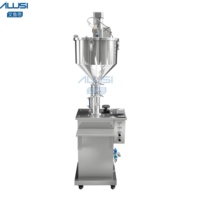 Machine de remplissage verticale semi-automatique à piston pour liquides chauds — Remplisseuse de miel, sirop, crème et autres liquides avec trémie chauffée et agitée
