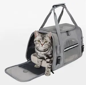 Pet Reflective Airline Aprovado Durável Dobrável Respirável Soft Sided Mesh Outdoor Pet Dog Carrier Carrying Travel Bag