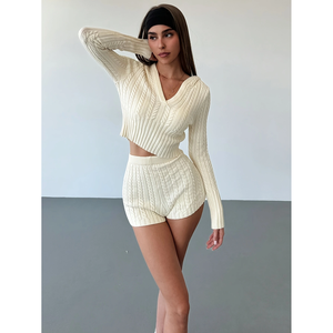 Cable Knit Outfit <b>Set</b> Off White XS Women's Sweater Shorts <b>Set</b> - Product Image 4