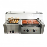 Gril à hot-dogs et cuiseur Oden 2-en-1 commercial 220V, machine à saucisses à 7 rouleaux avec pot à 9 grilles pour snack-bar