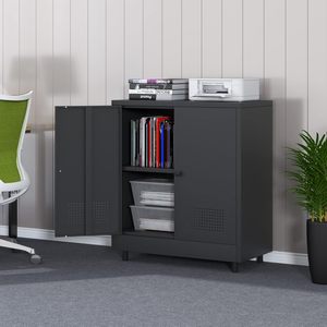 UCHANCE Armoire de rangement à 2 portes en métal noir avec étagère réglable, armoire de classement en acier pour la maison, le bureau ou le salon - Product Image 2