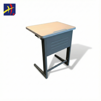 Bureau d'école moderne réglable en hauteur bleu vert foncé avec cadre en alliage d'aluminium et plateau en bois pour mobilier de salle de classe