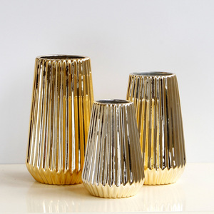 Gold Ceramic Art Deco Wedding Home <b>Decor</b> <b>Vase</b> Embossed Flower Holder Holds Water Desktop Entryway - Product Image 3