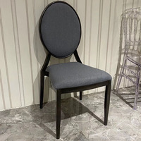 Chaise de salle à manger à dossier rond avec cadre doré, en métal, pour cuisine, vente en gros d'usine, chaise d'hôtel moderne de luxe empilable, pour banquets, événements, mariages