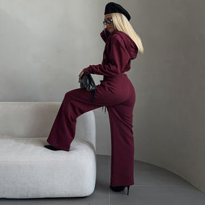 Conjunto Casual de Otoño para Mujer, Color Sólido, Chaqueta Corta con Capucha, Pantalones Deportivos con Cordones - Product Image 5