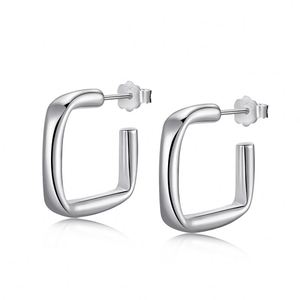 Dylam Fashion Trendy Sterling <b>Silver</b> Rhodium 18K Gold Plated Square C Shape Big <b>Stud</b> <b>Earrings</b> for Women Girls Daily Wear - Product Image 1