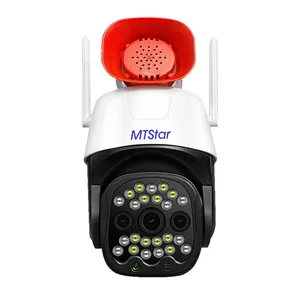 3MP 4K IP wifi人体跟踪3镜头报警PT摄像机128G tf卡11PCS红外发光二极管 + 12PCS白色发光二极管通过APP CMOS传感器