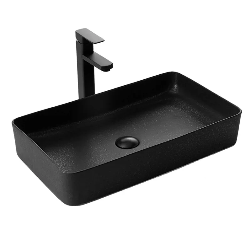 Modern sıhhi tesisat tezgah üstü seramik banyo lavabo moda mat siyah el lavabo