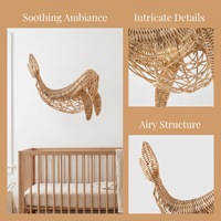 Décoration murale artisanale en rotin tressé en forme de baleine pour chambre d'enfant, style intérieur naturel fait main