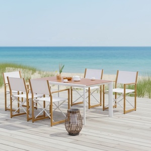 Ensemble <span class=keywords><strong>de</strong></span> salle à manger d'extérieur pliable 7 pièces en aluminium imitation bois avec chaises en toile, gain <span class=keywords><strong>de</strong></span> place pour <span class=keywords><strong>jardin</strong></span> et camping - Vente chaude - Product Image 4