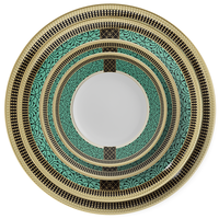 Assiette de luxe en céramique verte à motif arabesque, bord doré et noir, vaisselle en porcelaine pour hôtels et restaurants, vente en gros