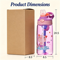 Bouteille d'eau pour enfants 480 ml sans BPA en Tritan avec paille, motif dessin animé mignon, anti-fuite, compatible eau bouillante, pour l'école, les activités de plein air et les voyages