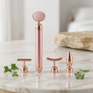 แท่งนวดหน้าหยกแบบพกพา 4-in-1 หัวนวดเปลี่ยนได้ เครื่องนวดหน้าแบบสั่น สำหรับสปาที่บ้าน อุปกรณ์ดูแลผิวหน้า - Product Image 1