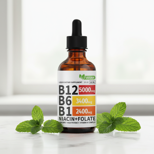 Gotas Veganas de Alta Potencia con Complejo <span class=keywords><strong>B</strong></span> de Folato, Líquido Oral 2*60ml, Sin GMO, Sabor Frambuesa, Probado en Laboratorio, Apoyo Energético y Cerebral para Adultos - Product Image 1