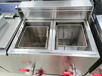 Friteuse à frites en acier inoxydable de type vertical 20L + 20L, 2 réservoirs, 2 paniers, friteuse électrique commerciale à croustilles