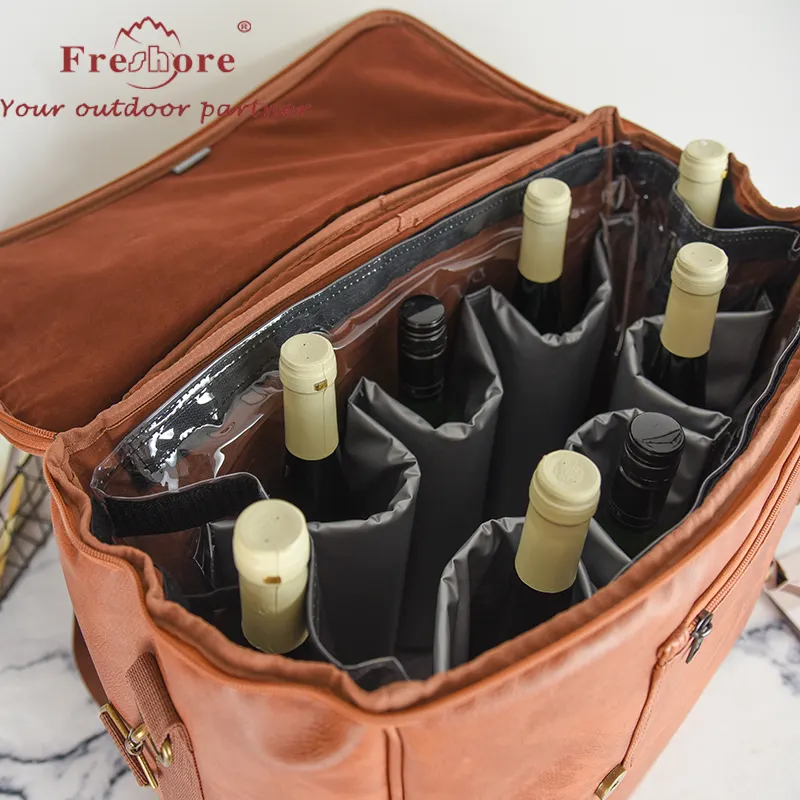 6-8 Portador de botellas de vino Portador de bebidas Bolsa Tote Comestibles Plegable Picnic Cooler Bag