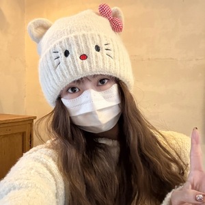 Korean Style Cat Knitted <b>Hat</b> For Women Winter <b>Warm</b> Windproof Ski Cap 54-56Cm - Product Image 2