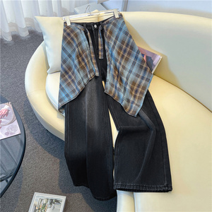 Jeans décontractés pour femmes Ganyuan 2026 automne-hiver, taille haute, jambe large, longueur complète, en velours respirant polyester/coton, vente en gros - Product Image 1