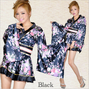 Japanese Traditional Yukata Women's Cosplay Kimono Blue Floral Print Short Robe Anime Costume Spring 2023 - Product Image 3