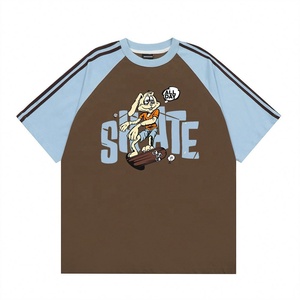 T-shirt unisexe en coton 100% vintage, coupe ample, col rond, manches raglan, impression numérique, lettres, blocs de couleur - Product Image 1