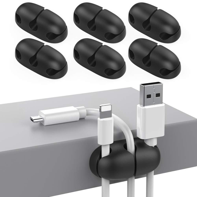 6 Pack Cord Organizer Cable Holder Desk Cable Tidy Clips Strong Adhesive Wire Holder for Organizing USB Cord Wire Home Office
