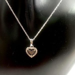 Jewelspaark Heart Pendant <b>Necklace</b> 0.25 Cttw Natural White Brown Round Diamond Rhodium Plated 925 Sterling Silver 18 Inch Chain - Product Image 5