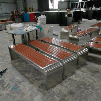 Plastique bois acier inoxydable métal parc banc en bois siège jardin extérieur patio banc de menuiserie