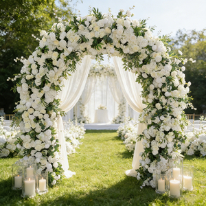 Arche de mariage personnalisée DKB, livraison rapide, arrangements pour événements, arche de fleurs artificielles blanches et vertes - Product Image 1