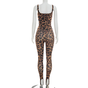 Viviblook D26ST185 Women Leopard Print <b>Set</b> <b>Sexy</b> Sleeveless Bodysuit Skinny Pants Casual Two Piece <b>Set</b> - Product Image 4