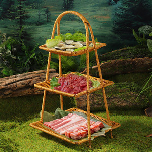 Vajilla estilo montañés para hot pot, cesta de verduras de imitación ratán, cesta de tres niveles con asa, para verduras, vegetarianos y - Product Image 3