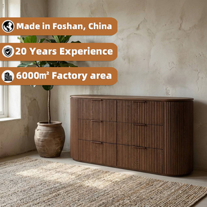 <span class=keywords><strong>Buffet</strong></span> vertical en chêne rainuré Wabi-Sabi, meuble de rangement incurvé en bois massif importé - Product Image 1