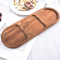 Set Nampan Sajian Kayu Akasia Premium Multi-kompartemen, Piring Kayu Terbagi untuk Camilan, Buah, dan Penyajian Kopi Individual