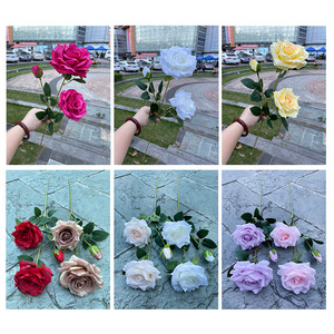 Rose artificielle en soie à 3 têtes, effet diamant, avec bord roulé, pour mariage, fête, décoration intérieure, vente en gros - Product Image 3