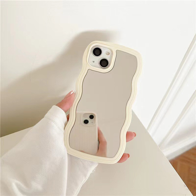 For iPhone 14 Pro Max 12 13 11 15 Plus Fashion Girl Creative Mirror Surface Cover TPU PC 2 in 1 Wave Frame Phone Case Shell