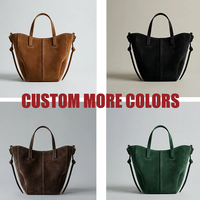 Sac seau en cuir suédé véritable, minimaliste, avec poignée supérieure, de luxe pour femmes, logo personnalisé du fabricant