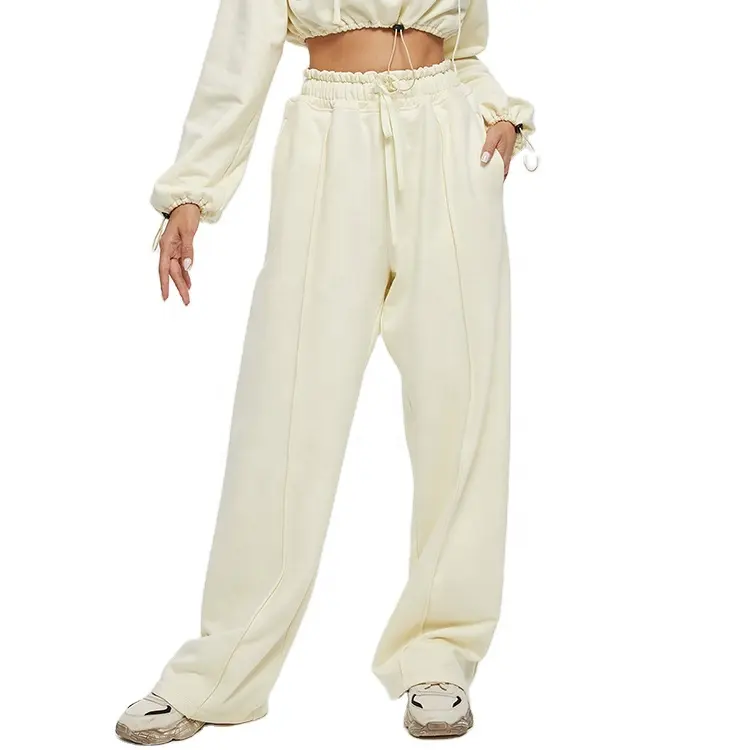 Custom Solid White Women's Clothing Sweat Pants Autumn Sports Jogger Sweat Pants With Pockets