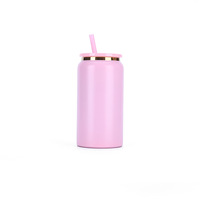 Canette de soda de 16oz en acier inoxydable à double paroi Mason can mug gobelet anti-fuite plaqué or avec couvercle
