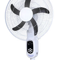 Ventilador de Piso de 16 Pulgadas con Control Remoto, Doble USB y Alimentación de CA 110V-230V, Ventilador de Pie con Carga Solar para Refrigeración del Hogar
