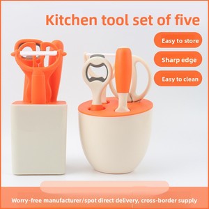 Ensemble de 5 ustensiles de cuisine multifonctionnels en acier inoxydable, éplucheur en PP, couteau <span class=keywords><strong>à</strong></span> fruits, <span class=keywords><strong>râpe</strong></span> <span class=keywords><strong>à</strong></span> <span class=keywords><strong>légumes</strong></span>, outils de préparation de nourriture pour bébés, complet - Product Image 4
