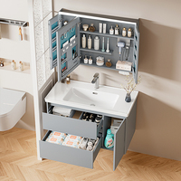 Meuble-lavabo de salle de bain moderne en acier inoxydable avec noyau en nid d'abeille en aluminium, éclairage intégré, écologique, évier en céramique, étanche