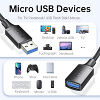 Venta al por mayor de alta velocidad USB 3,0 Cable de extensión 28/28/24AWG macho a hembra trenzado blindado con chaqueta de PVC para cables de datos de computadora