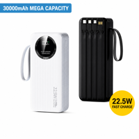 Nouvelle batterie externe de grande capacité PD 20W avec 4 câbles intégrés, écran LED, cordon, charge super rapide, 30000 mAh, avec 5 ports de sortie