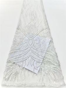 Tela de Encaje con Cuentas de Lujo, Lentejuelas de Cristal, Tela de Encaje con Cuentas de Perlas Blancas, Encaje de Boda Exclusivo con Cuentas - Product Image 1