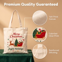 Tas Tote Kanvas Cetak Huruf Natal Custom BunnyTote MOQ100 Ramah Lingkungan Hadiah Festival Tas Belanja Kapasitas Besar 10L