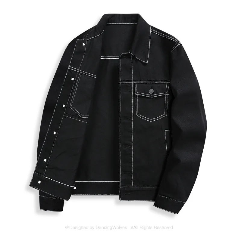 high quality cotton denim jacket custom men's long sleeve jacket plus size university jeans denim jacket coats for man