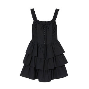 Nouvelle arrivée été <span class=keywords><strong>petite</strong></span> <span class=keywords><strong>robe</strong></span> <span class=keywords><strong>noire</strong></span> pour les femmes Sexy français col carré fronde Spaghetti sangle décontracté princesse naturel solide - Product Image 5