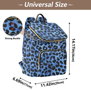 Blue Leopard Print Patters Fashion Women <b>Large</b> Size <b>Backpack</b> with Fluffy Ball Key Ring Customs Design logo - Product Image 3