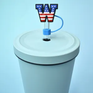 Popular Cartoon A-z Straw Toppers Silicone Drinking Straw Topper Charms For Tumbler